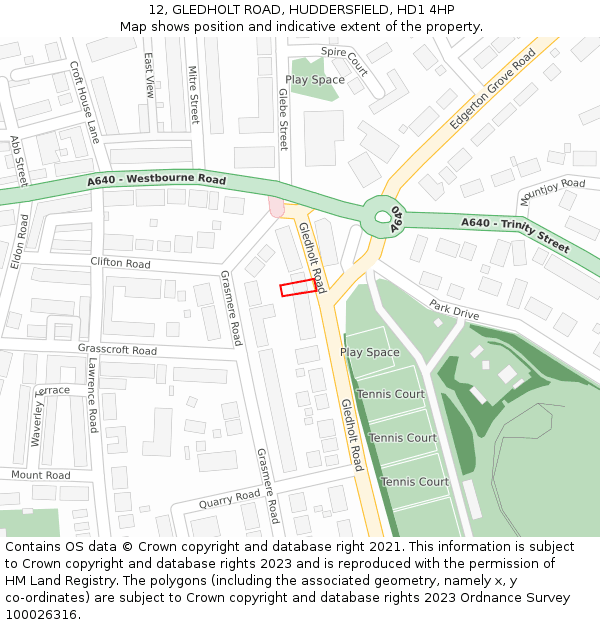 12, GLEDHOLT ROAD, HUDDERSFIELD, HD1 4HP: Location map and indicative extent of plot