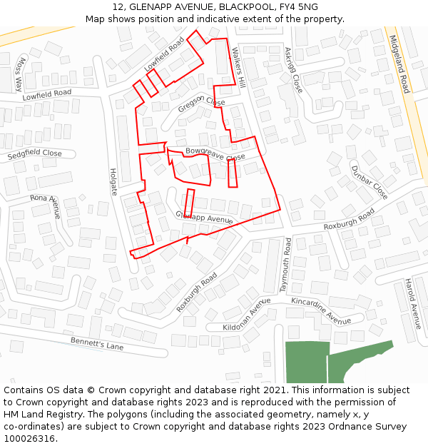 12, GLENAPP AVENUE, BLACKPOOL, FY4 5NG: Location map and indicative extent of plot