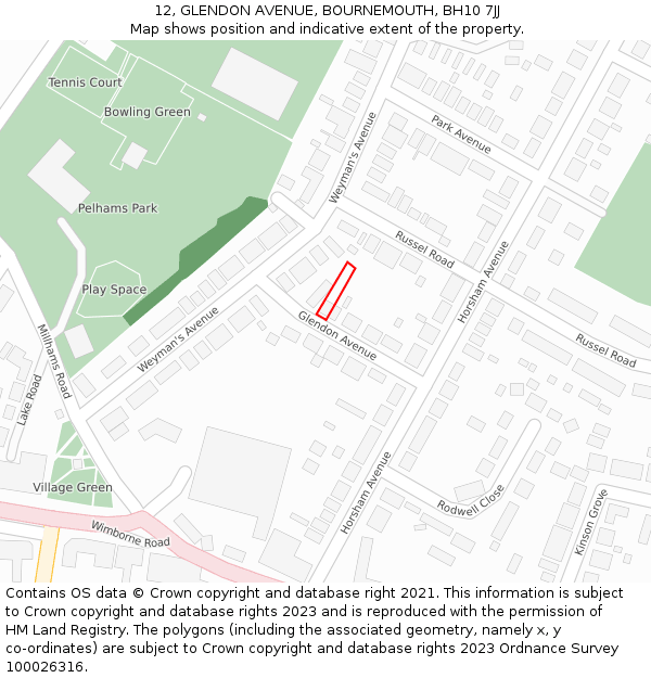 12, GLENDON AVENUE, BOURNEMOUTH, BH10 7JJ: Location map and indicative extent of plot