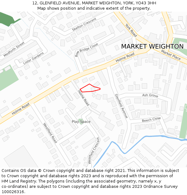 12, GLENFIELD AVENUE, MARKET WEIGHTON, YORK, YO43 3HH: Location map and indicative extent of plot