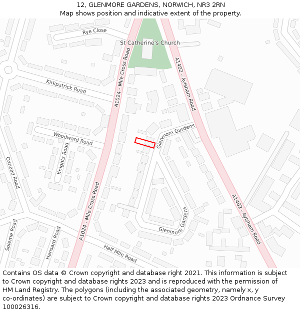 12, GLENMORE GARDENS, NORWICH, NR3 2RN: Location map and indicative extent of plot