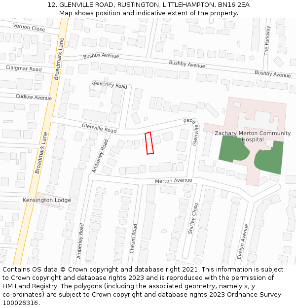 12, GLENVILLE ROAD, RUSTINGTON, LITTLEHAMPTON, BN16 2EA: Location map and indicative extent of plot