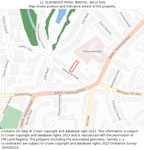 12, GLENWOOD ROAD, BRISTOL, BS10 5HQ: Location map and indicative extent of plot
