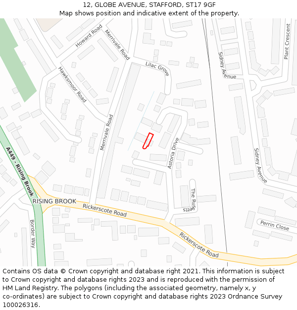 12, GLOBE AVENUE, STAFFORD, ST17 9GF: Location map and indicative extent of plot