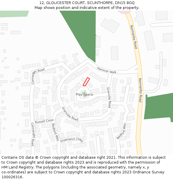 12, GLOUCESTER COURT, SCUNTHORPE, DN15 8GQ: Location map and indicative extent of plot