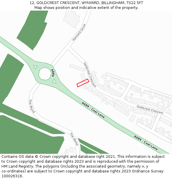 12, GOLDCREST CRESCENT, WYNYARD, BILLINGHAM, TS22 5FT: Location map and indicative extent of plot