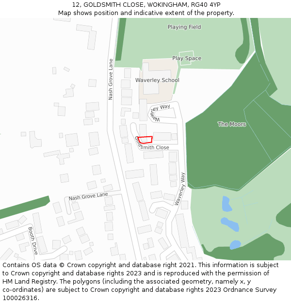 12, GOLDSMITH CLOSE, WOKINGHAM, RG40 4YP: Location map and indicative extent of plot