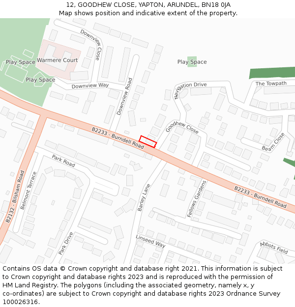 12, GOODHEW CLOSE, YAPTON, ARUNDEL, BN18 0JA: Location map and indicative extent of plot