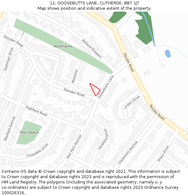 12, GOOSEBUTTS LANE, CLITHEROE, BB7 1JT: Location map and indicative extent of plot
