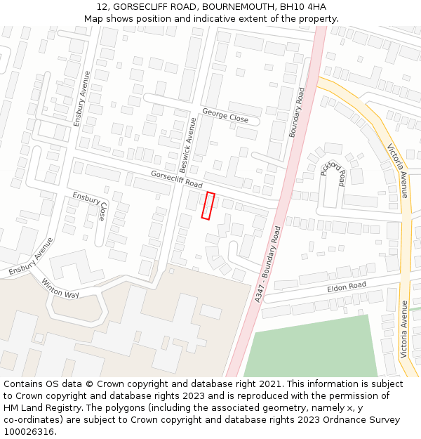 12, GORSECLIFF ROAD, BOURNEMOUTH, BH10 4HA: Location map and indicative extent of plot