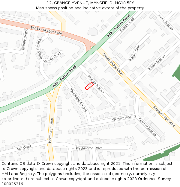 12, GRANGE AVENUE, MANSFIELD, NG18 5EY: Location map and indicative extent of plot