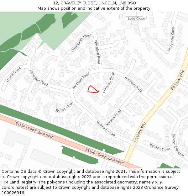 12, GRAVELEY CLOSE, LINCOLN, LN6 0SQ: Location map and indicative extent of plot