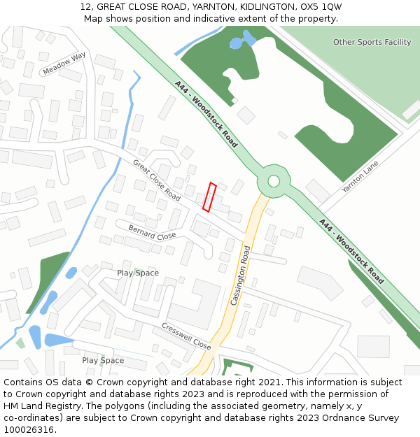 12, GREAT CLOSE ROAD, YARNTON, KIDLINGTON, OX5 1QW: Location map and indicative extent of plot