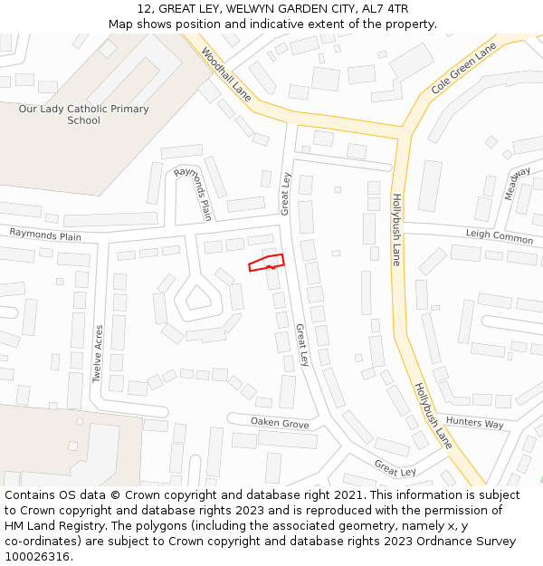 12, GREAT LEY, WELWYN GARDEN CITY, AL7 4TR: Location map and indicative extent of plot