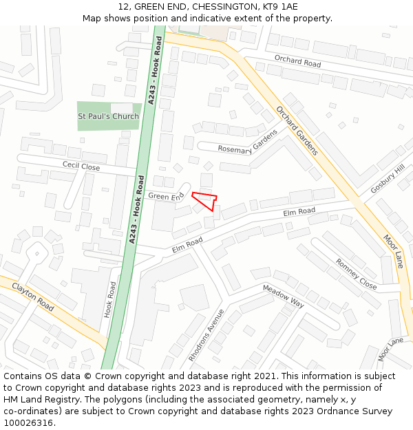12, GREEN END, CHESSINGTON, KT9 1AE: Location map and indicative extent of plot