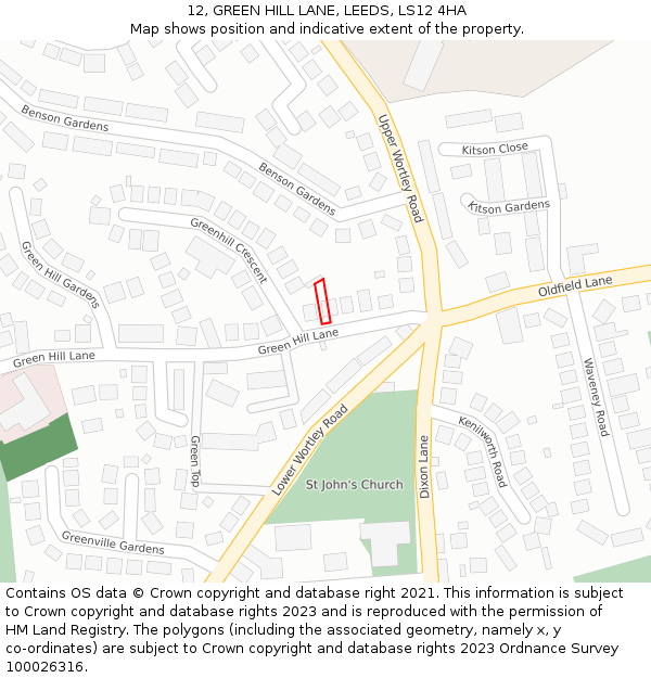12, GREEN HILL LANE, LEEDS, LS12 4HA: Location map and indicative extent of plot