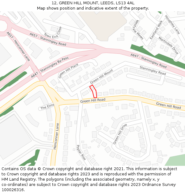 12, GREEN HILL MOUNT, LEEDS, LS13 4AL: Location map and indicative extent of plot