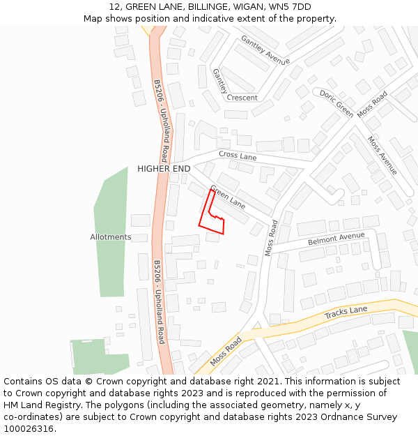 12, GREEN LANE, BILLINGE, WIGAN, WN5 7DD: Location map and indicative extent of plot