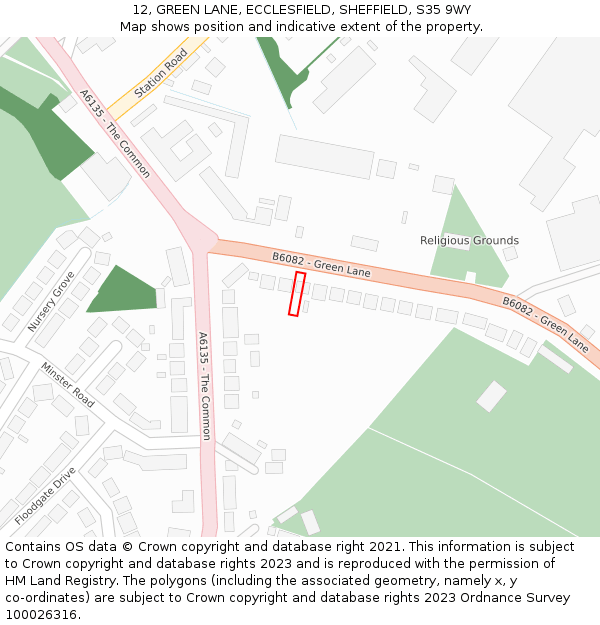 12, GREEN LANE, ECCLESFIELD, SHEFFIELD, S35 9WY: Location map and indicative extent of plot