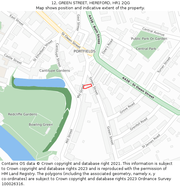 12, GREEN STREET, HEREFORD, HR1 2QG: Location map and indicative extent of plot