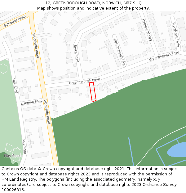 12, GREENBOROUGH ROAD, NORWICH, NR7 9HQ: Location map and indicative extent of plot