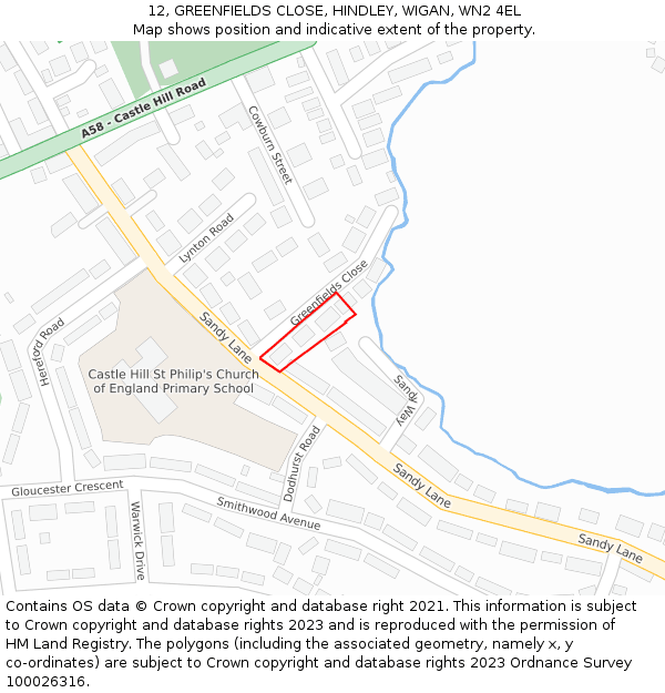 12, GREENFIELDS CLOSE, HINDLEY, WIGAN, WN2 4EL: Location map and indicative extent of plot