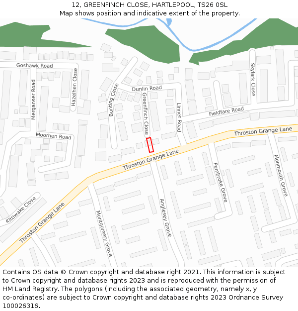 12, GREENFINCH CLOSE, HARTLEPOOL, TS26 0SL: Location map and indicative extent of plot