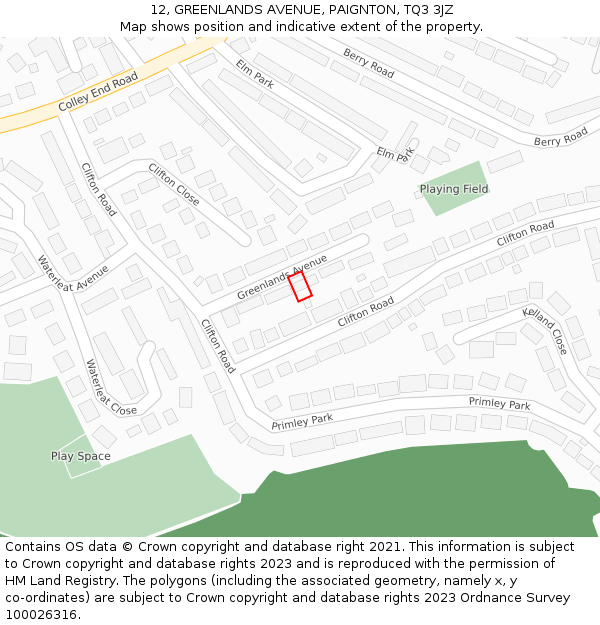 12, GREENLANDS AVENUE, PAIGNTON, TQ3 3JZ: Location map and indicative extent of plot
