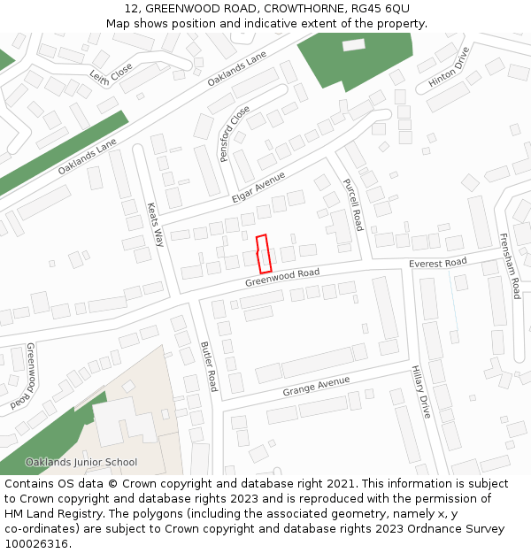 12, GREENWOOD ROAD, CROWTHORNE, RG45 6QU: Location map and indicative extent of plot
