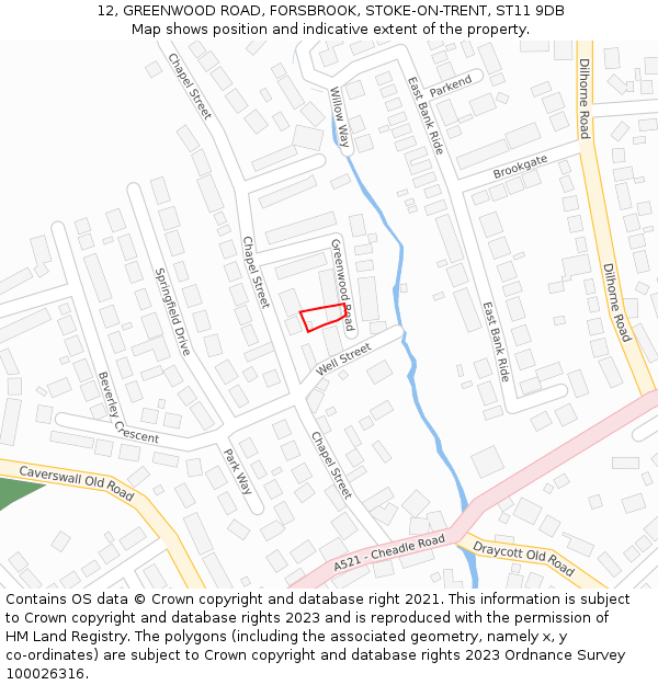 12, GREENWOOD ROAD, FORSBROOK, STOKE-ON-TRENT, ST11 9DB: Location map and indicative extent of plot