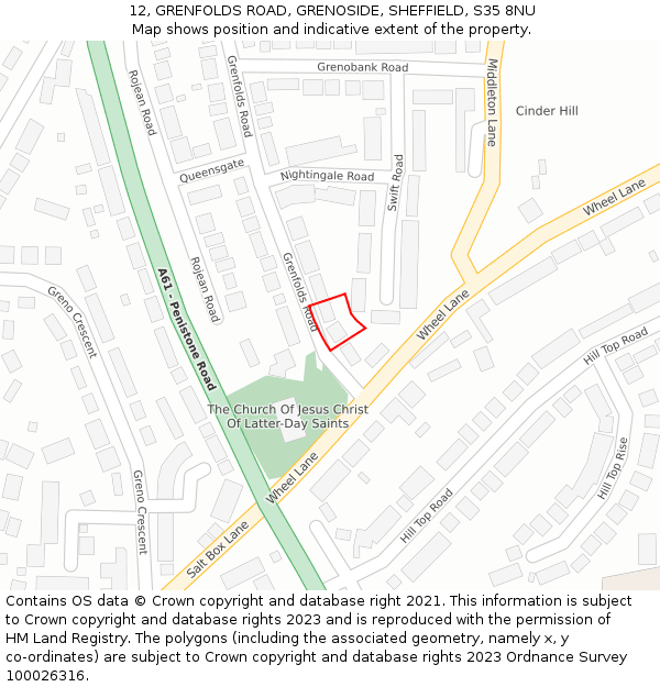 12, GRENFOLDS ROAD, GRENOSIDE, SHEFFIELD, S35 8NU: Location map and indicative extent of plot