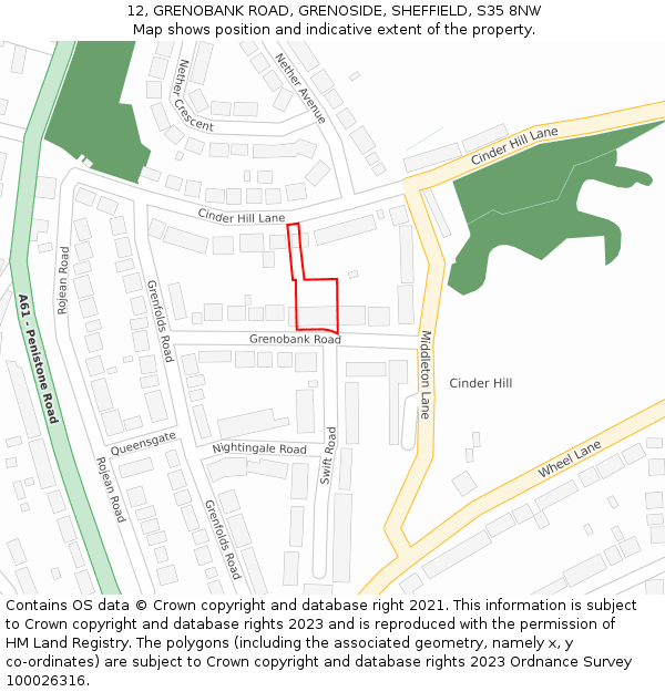 12, GRENOBANK ROAD, GRENOSIDE, SHEFFIELD, S35 8NW: Location map and indicative extent of plot