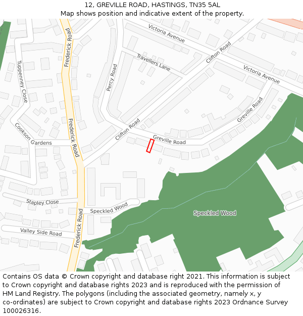 12, GREVILLE ROAD, HASTINGS, TN35 5AL: Location map and indicative extent of plot
