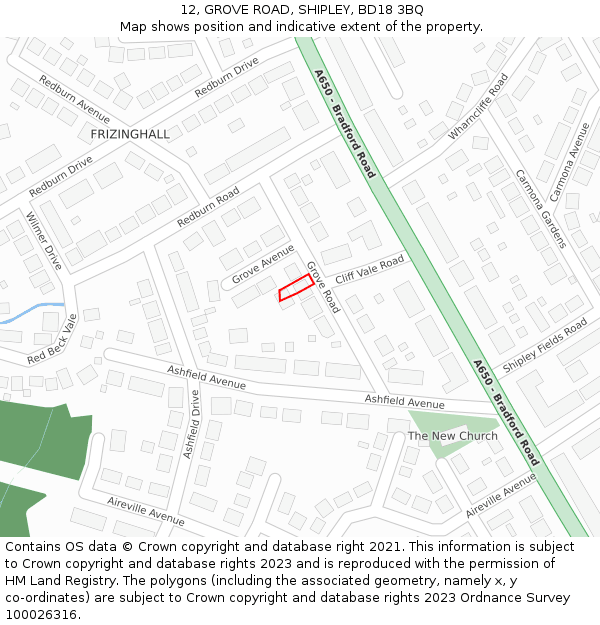 12, GROVE ROAD, SHIPLEY, BD18 3BQ: Location map and indicative extent of plot