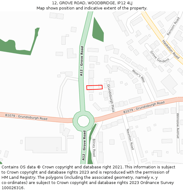 12, GROVE ROAD, WOODBRIDGE, IP12 4LJ: Location map and indicative extent of plot