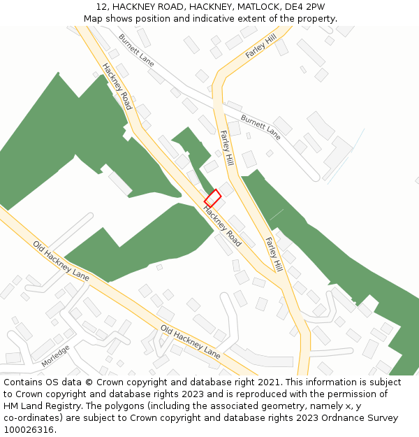 12, HACKNEY ROAD, HACKNEY, MATLOCK, DE4 2PW: Location map and indicative extent of plot