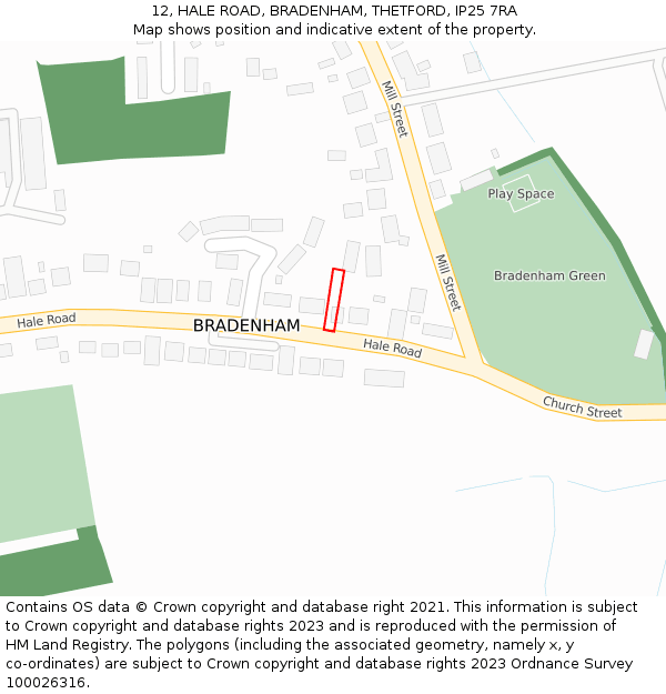12, HALE ROAD, BRADENHAM, THETFORD, IP25 7RA: Location map and indicative extent of plot