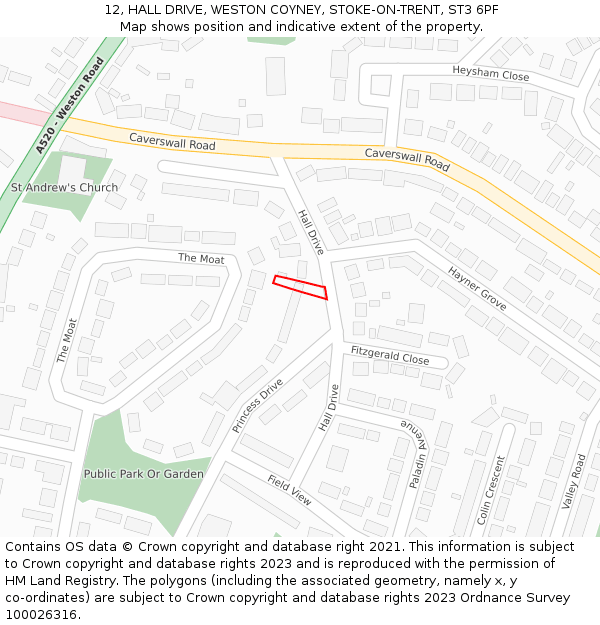 12, HALL DRIVE, WESTON COYNEY, STOKE-ON-TRENT, ST3 6PF: Location map and indicative extent of plot