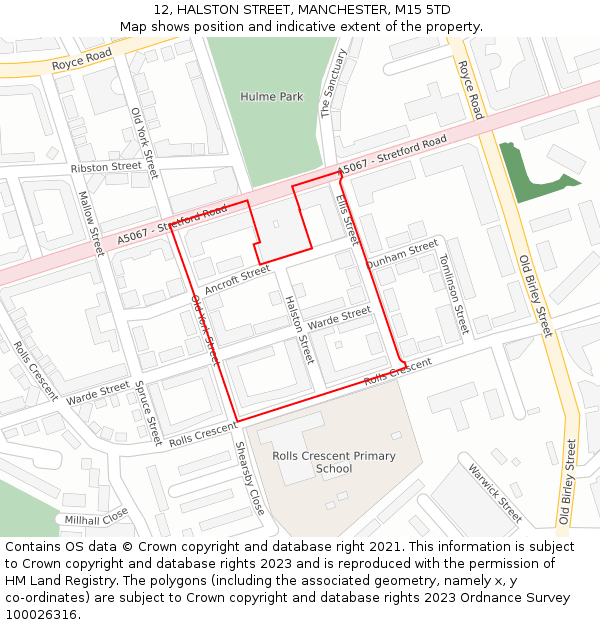 12, HALSTON STREET, MANCHESTER, M15 5TD: Location map and indicative extent of plot