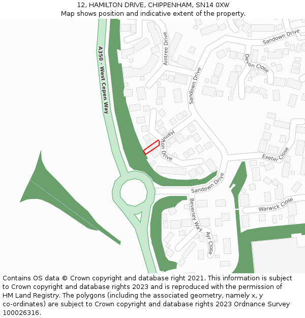 12, HAMILTON DRIVE, CHIPPENHAM, SN14 0XW: Location map and indicative extent of plot