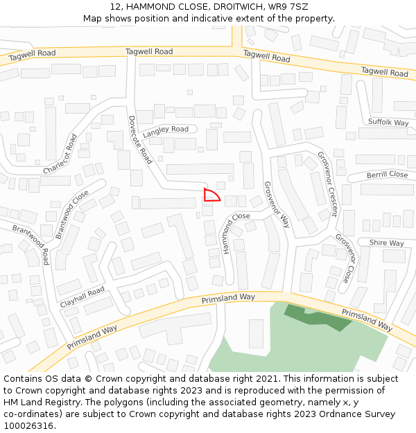 12, HAMMOND CLOSE, DROITWICH, WR9 7SZ: Location map and indicative extent of plot
