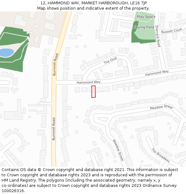12, HAMMOND WAY, MARKET HARBOROUGH, LE16 7JP: Location map and indicative extent of plot