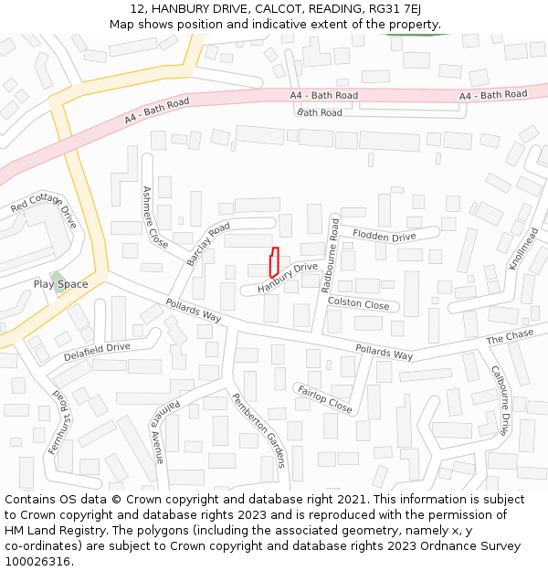 12, HANBURY DRIVE, CALCOT, READING, RG31 7EJ: Location map and indicative extent of plot