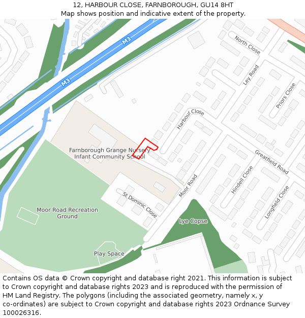 12, HARBOUR CLOSE, FARNBOROUGH, GU14 8HT: Location map and indicative extent of plot