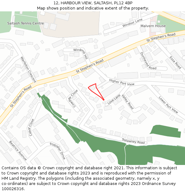 12, HARBOUR VIEW, SALTASH, PL12 4BP: Location map and indicative extent of plot