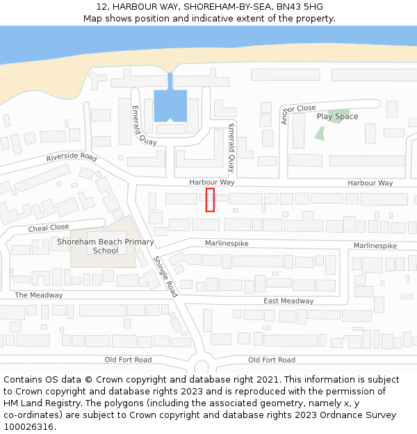 12, HARBOUR WAY, SHOREHAM-BY-SEA, BN43 5HG: Location map and indicative extent of plot
