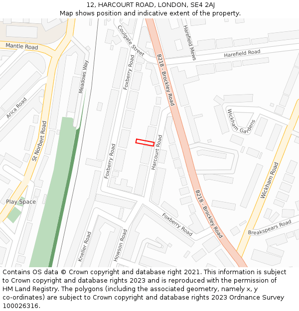12, HARCOURT ROAD, LONDON, SE4 2AJ: Location map and indicative extent of plot