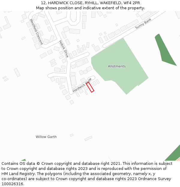 12, HARDWICK CLOSE, RYHILL, WAKEFIELD, WF4 2PR: Location map and indicative extent of plot