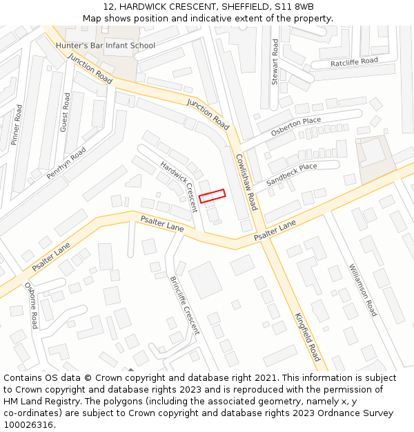 12, HARDWICK CRESCENT, SHEFFIELD, S11 8WB: Location map and indicative extent of plot