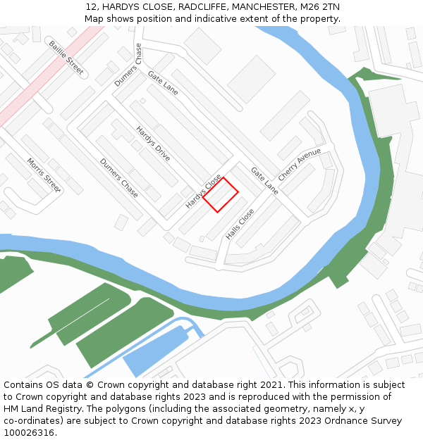 12, HARDYS CLOSE, RADCLIFFE, MANCHESTER, M26 2TN: Location map and indicative extent of plot